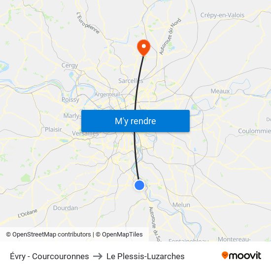 Évry - Courcouronnes to Le Plessis-Luzarches map