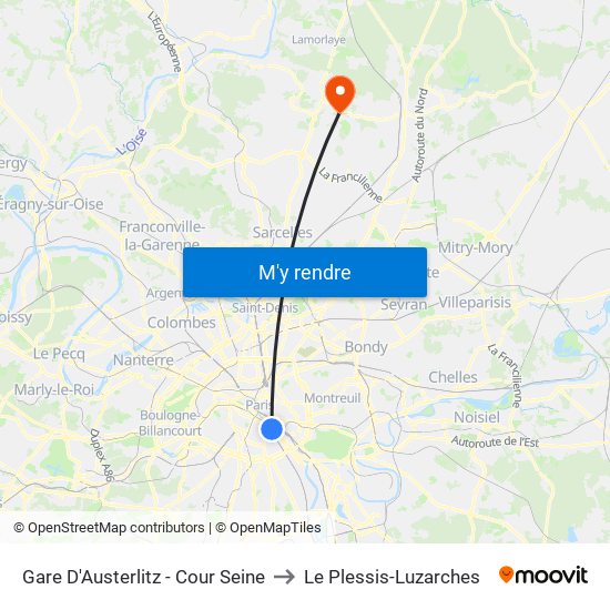 Gare D'Austerlitz - Cour Seine to Le Plessis-Luzarches map