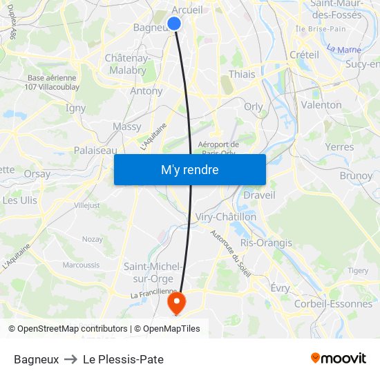 Bagneux to Le Plessis-Pate map