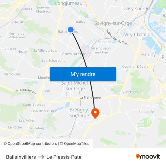 Ballainvilliers to Le Plessis-Pate map