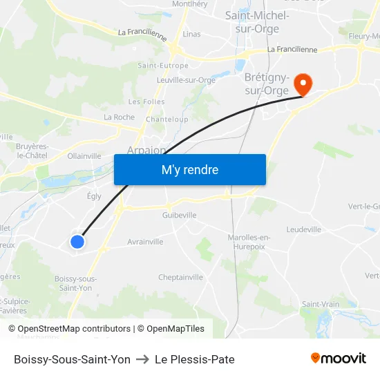 Boissy-Sous-Saint-Yon to Le Plessis-Pate map