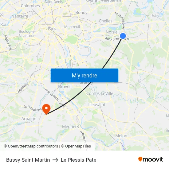 Bussy-Saint-Martin to Le Plessis-Pate map