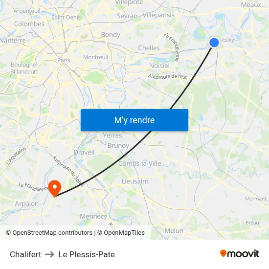 Chalifert to Le Plessis-Pate map