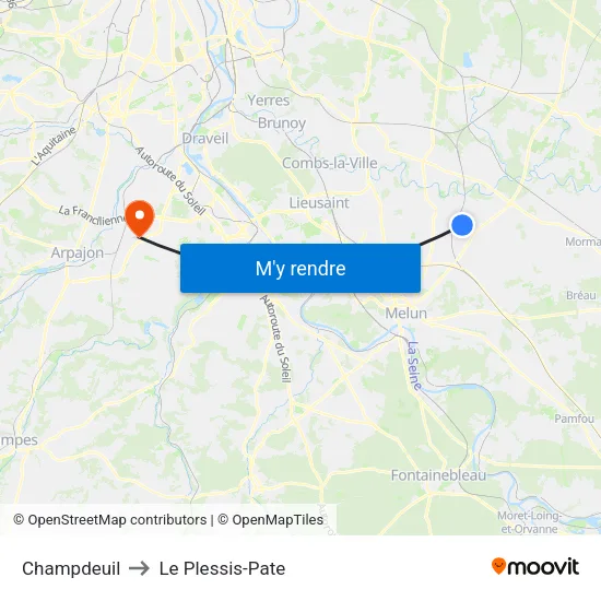 Champdeuil to Le Plessis-Pate map