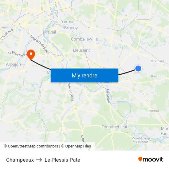 Champeaux to Le Plessis-Pate map
