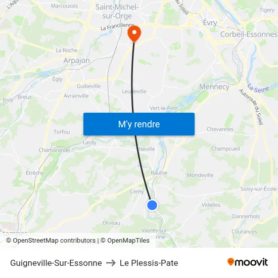 Guigneville-Sur-Essonne to Le Plessis-Pate map