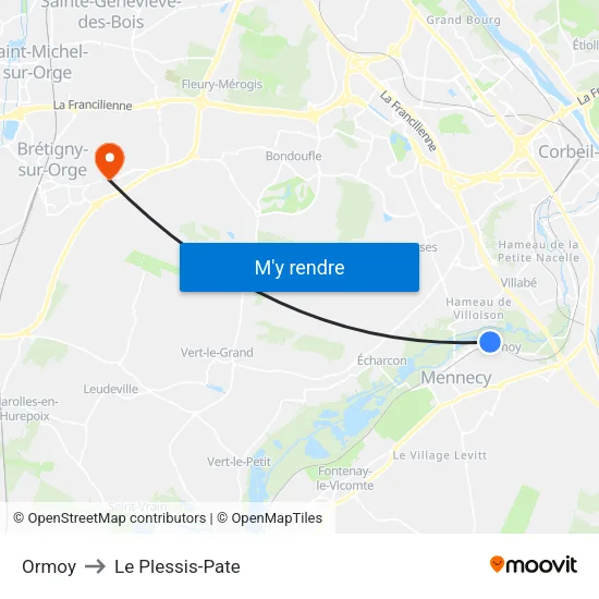 Ormoy to Le Plessis-Pate map