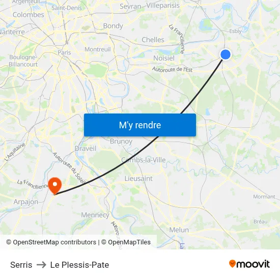 Serris to Le Plessis-Pate map