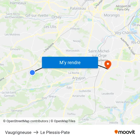 Vaugrigneuse to Le Plessis-Pate map