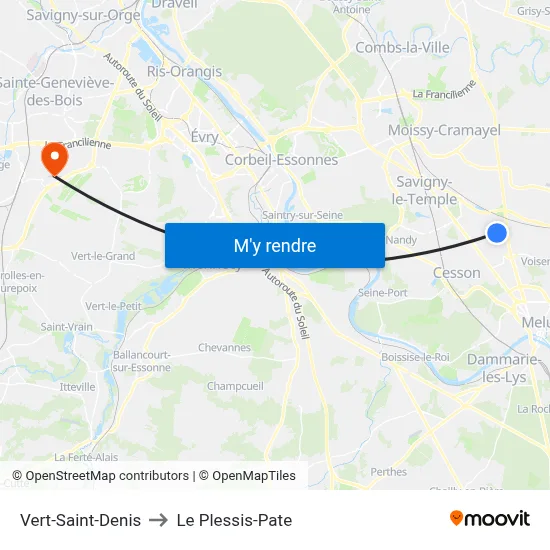 Vert-Saint-Denis to Le Plessis-Pate map
