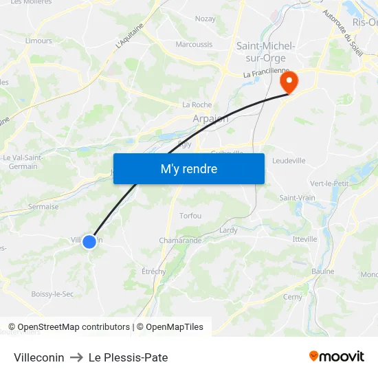 Villeconin to Le Plessis-Pate map