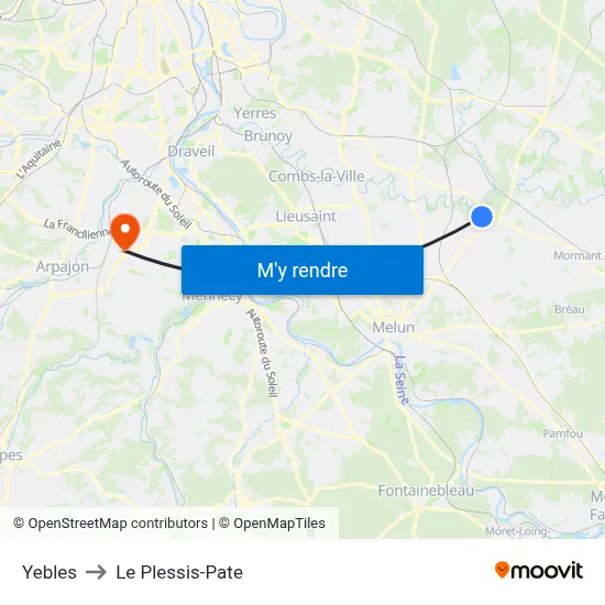 Yebles to Le Plessis-Pate map