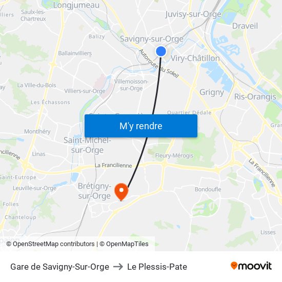 Gare de Savigny-Sur-Orge to Le Plessis-Pate map