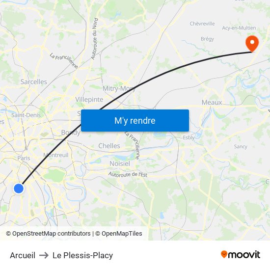 Arcueil to Le Plessis-Placy map