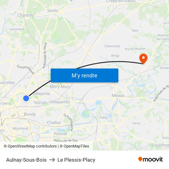 Aulnay-Sous-Bois to Le Plessis-Placy map