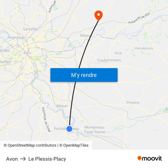 Avon to Le Plessis-Placy map