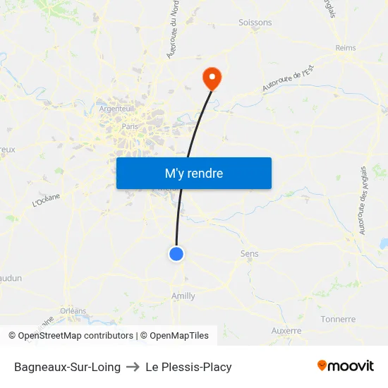 Bagneaux-Sur-Loing to Le Plessis-Placy map
