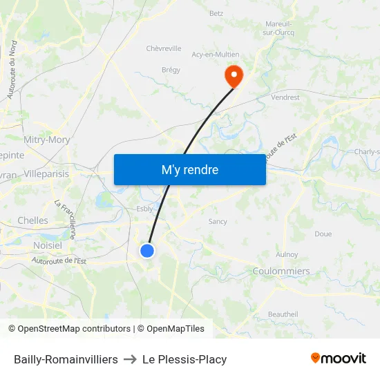 Bailly-Romainvilliers to Le Plessis-Placy map