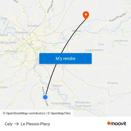 Cely to Le Plessis-Placy map