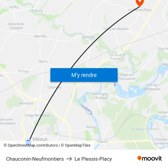 Chauconin-Neufmontiers to Le Plessis-Placy map