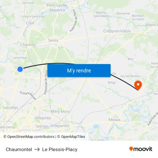 Chaumontel to Le Plessis-Placy map