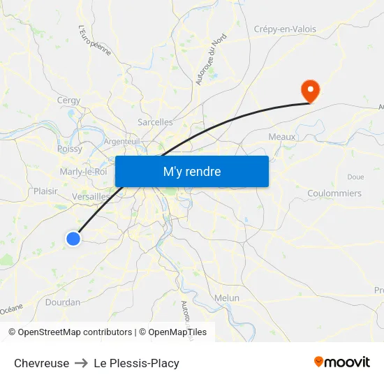 Chevreuse to Le Plessis-Placy map