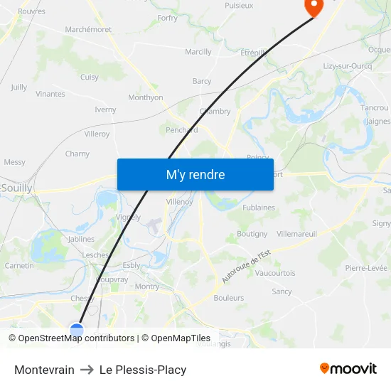 Montevrain to Le Plessis-Placy map