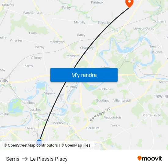 Serris to Le Plessis-Placy map