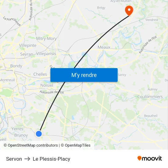 Servon to Le Plessis-Placy map