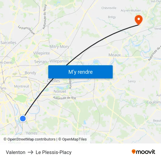 Valenton to Le Plessis-Placy map