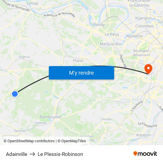 Adainville to Le Plessis-Robinson map