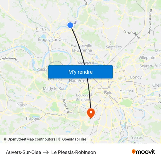 Auvers-Sur-Oise to Le Plessis-Robinson map