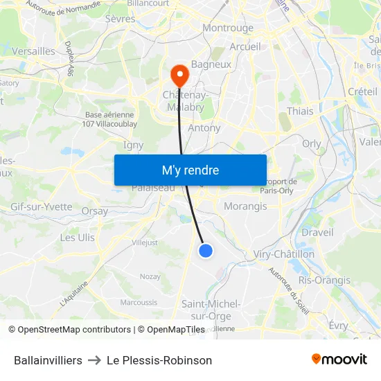 Ballainvilliers to Le Plessis-Robinson map