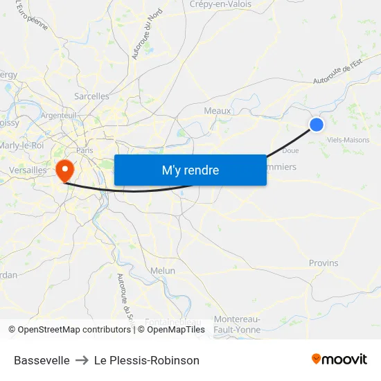Bassevelle to Le Plessis-Robinson map