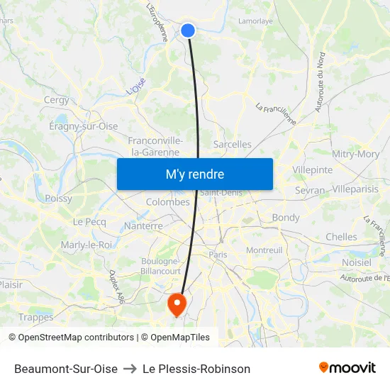 Beaumont-Sur-Oise to Le Plessis-Robinson map