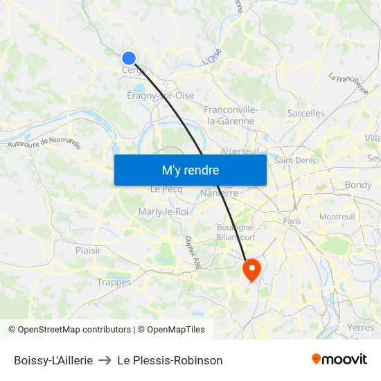 Boissy-L'Aillerie to Le Plessis-Robinson map