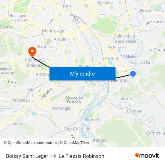Boissy-Saint-Leger to Le Plessis-Robinson map