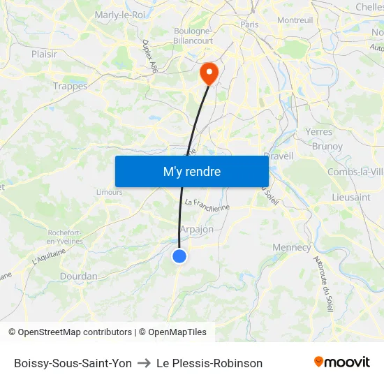 Boissy-Sous-Saint-Yon to Le Plessis-Robinson map