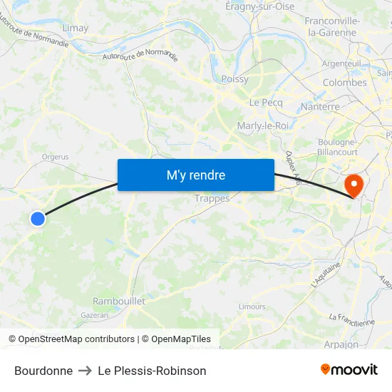 Bourdonne to Le Plessis-Robinson map