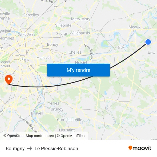 Boutigny to Le Plessis-Robinson map