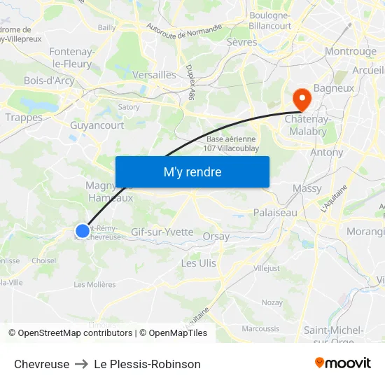 Chevreuse to Le Plessis-Robinson map