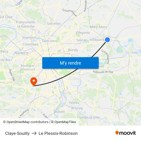 Claye-Souilly to Le Plessis-Robinson map