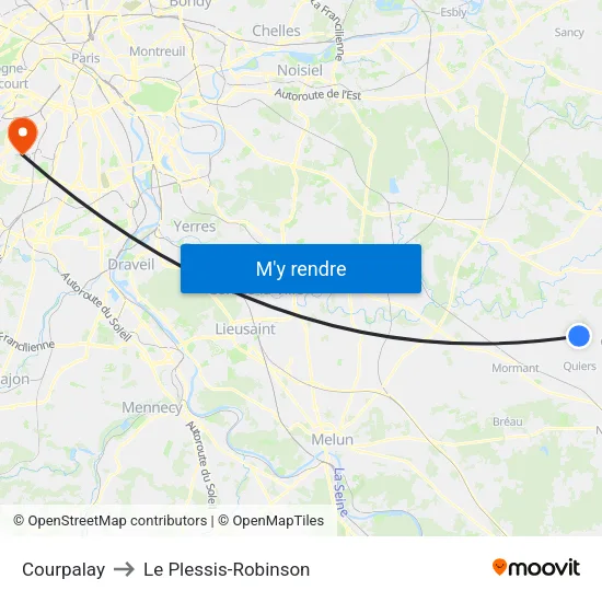 Courpalay to Le Plessis-Robinson map