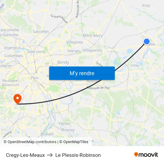 Cregy-Les-Meaux to Le Plessis-Robinson map