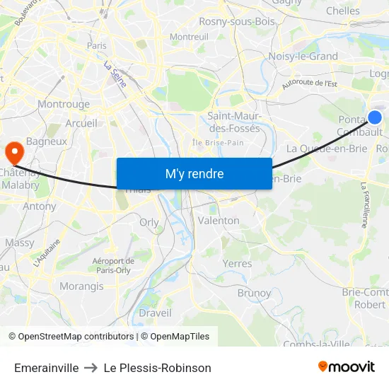 Emerainville to Le Plessis-Robinson map