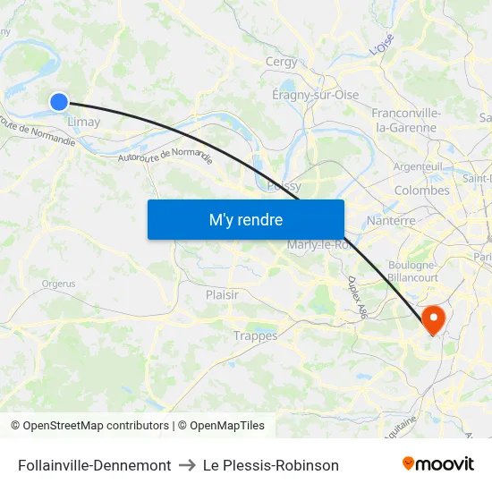 Follainville-Dennemont to Le Plessis-Robinson map
