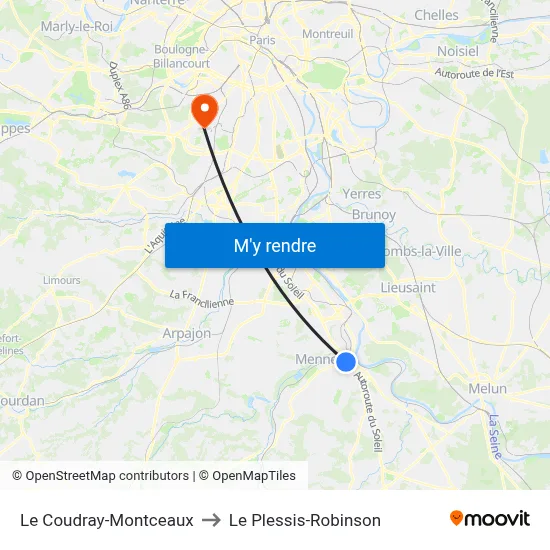 Le Coudray-Montceaux to Le Plessis-Robinson map