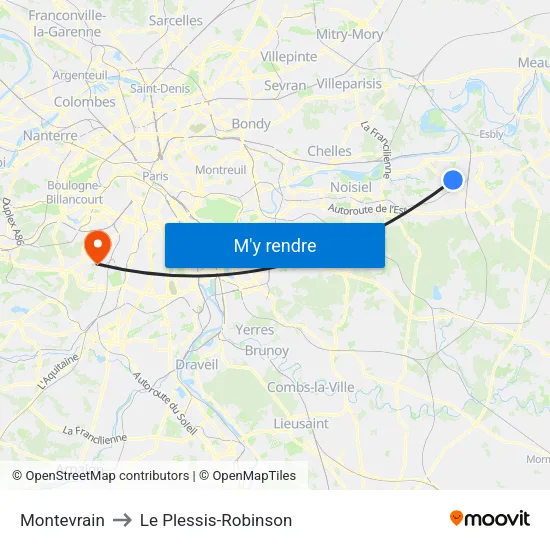 Montevrain to Le Plessis-Robinson map