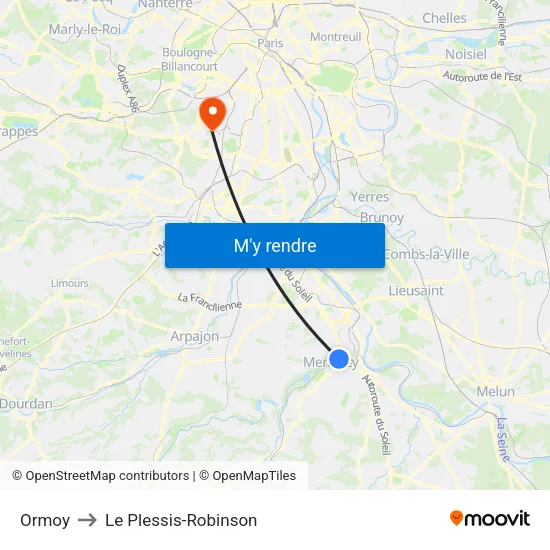 Ormoy to Le Plessis-Robinson map