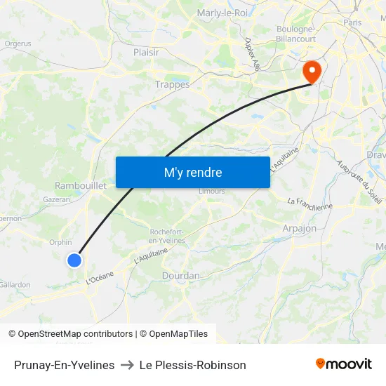 Prunay-En-Yvelines to Le Plessis-Robinson map